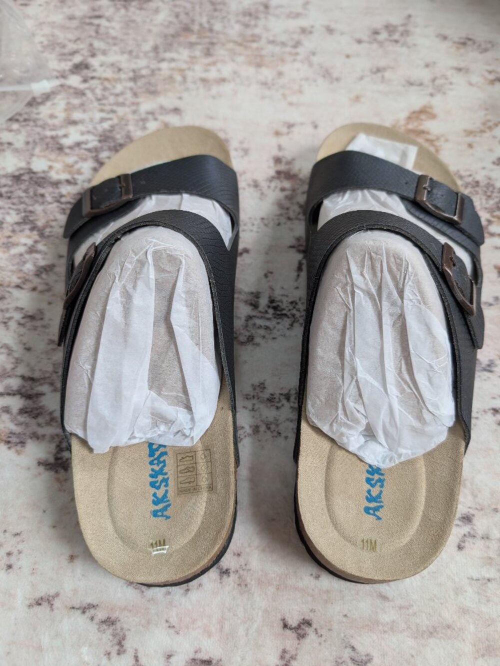 NEW AKSXATE Men’s Two Strap Buckle Sandals Navy Snake Size 11 - Picture 2 of 7